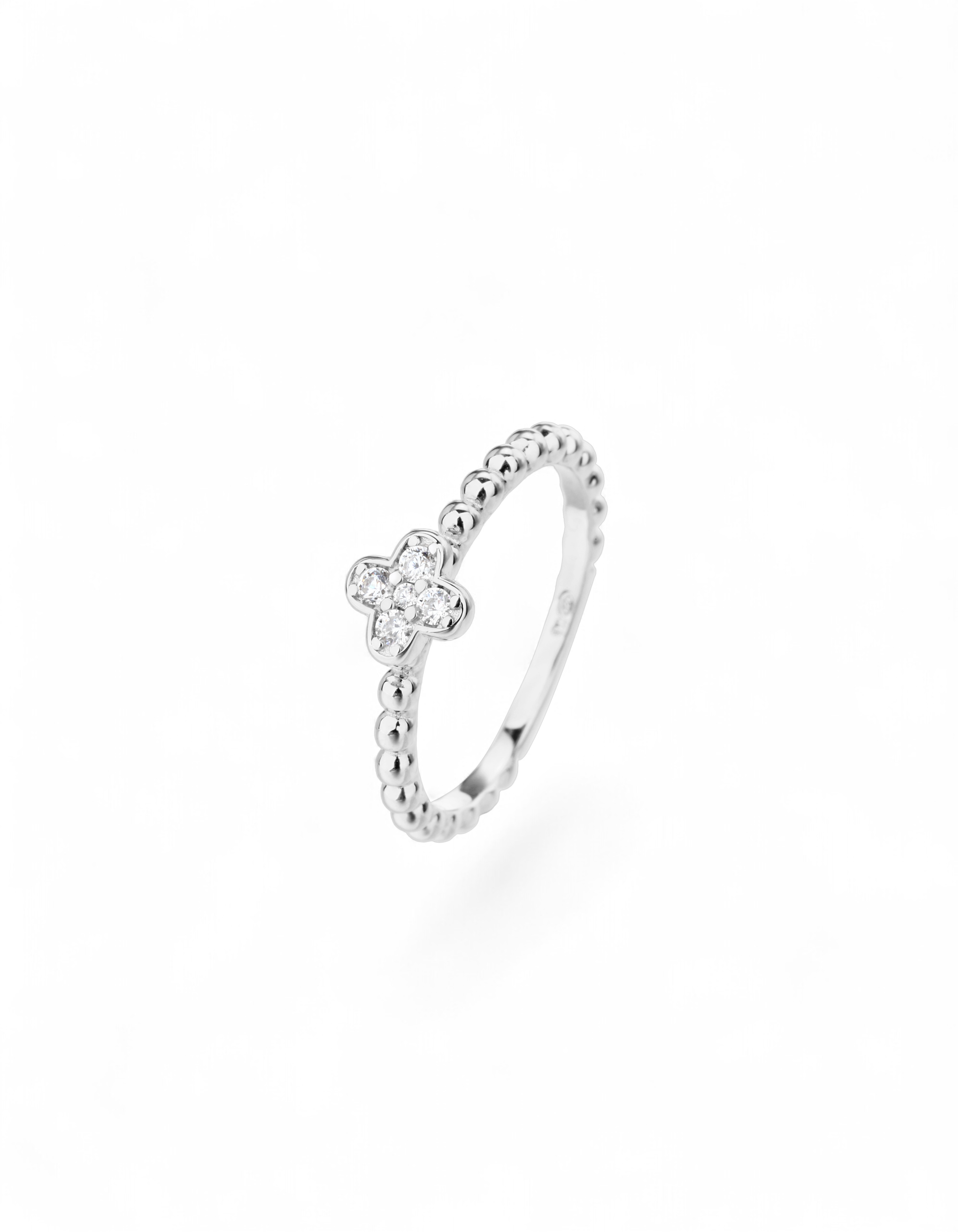 ANELLO QUADRIFOGLIO PORTAFORTUNA IN ARGENTO 925 E ZIRCONI