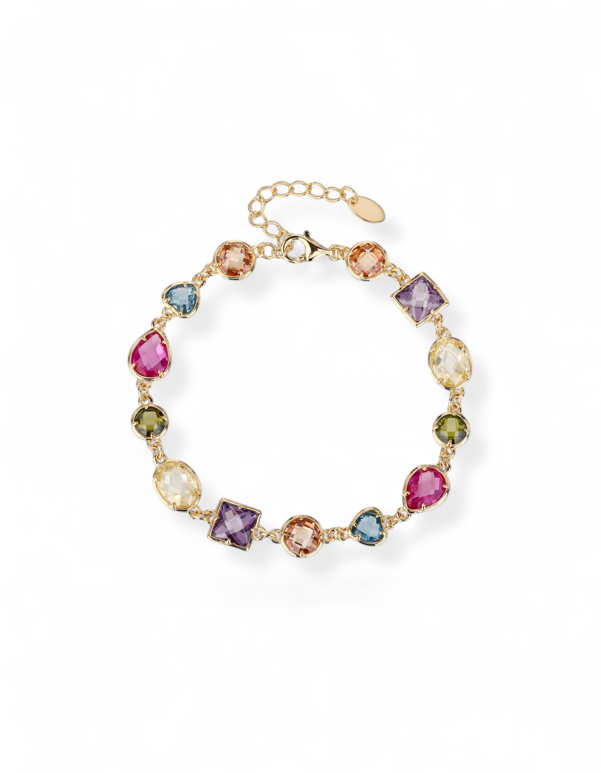 BRACCIALE IN ARGENTO 925 PLACCATO OR CON PIETRE MULTICOLORE A TAGLIO MISTO