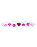 Bracciale in argento 925 rodiato con catenella regolabile e sette pietre a cuore disposte con sfumatura dégradé simmetrica dal rosa al rosso Di Luce Bijoux