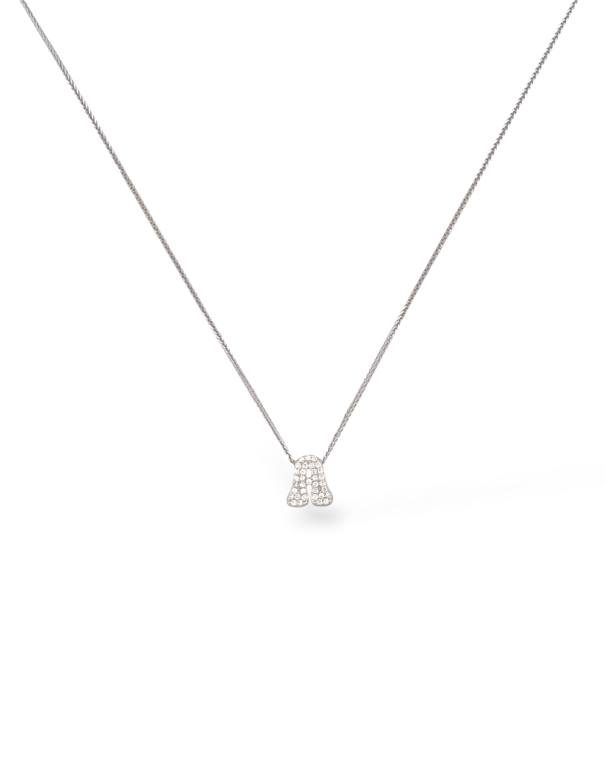 Collana in argento 925 rodiato con ciondolo a forma di lettera iniziale dell'alfabeto tempestata di pavè di zirconi Di Luce Bijoux.
