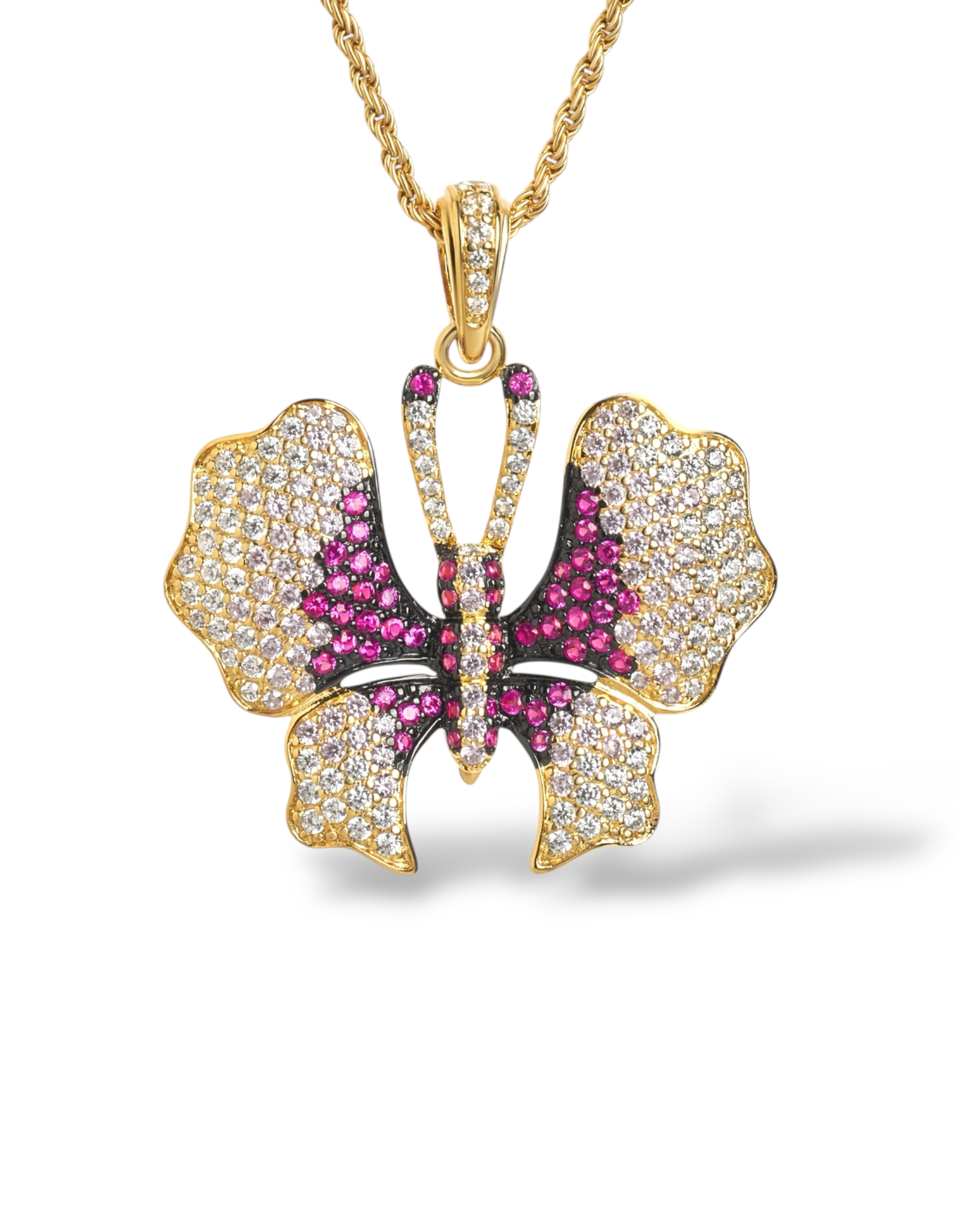 COLLANA FARFALLA IN ARGENTO 925 PLACCATO ORO CON PAVE' DI ZIRCONI