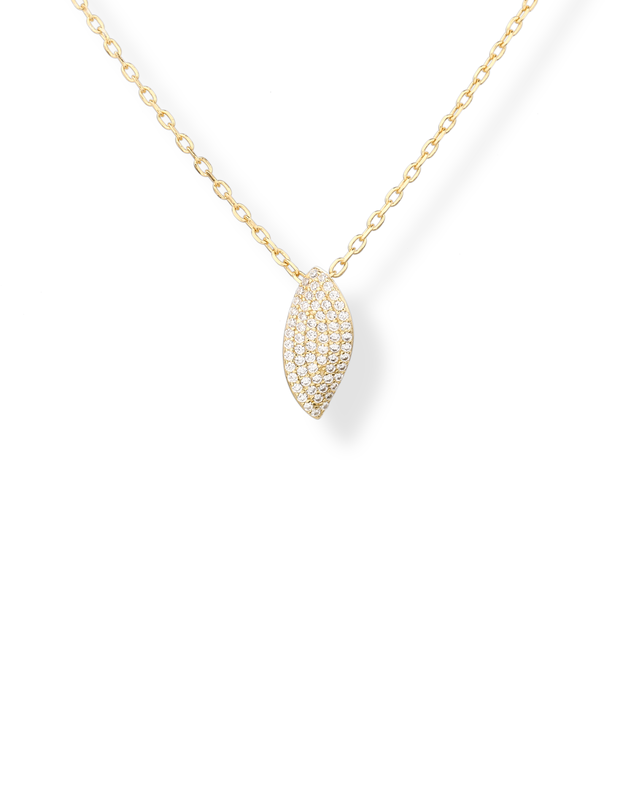 Collana girocollo a catenina in argento 925 placcato oro giallo con ciondolo a foglia in pavé di zirconi bianchi luminosi DiLuce Bijoux.
