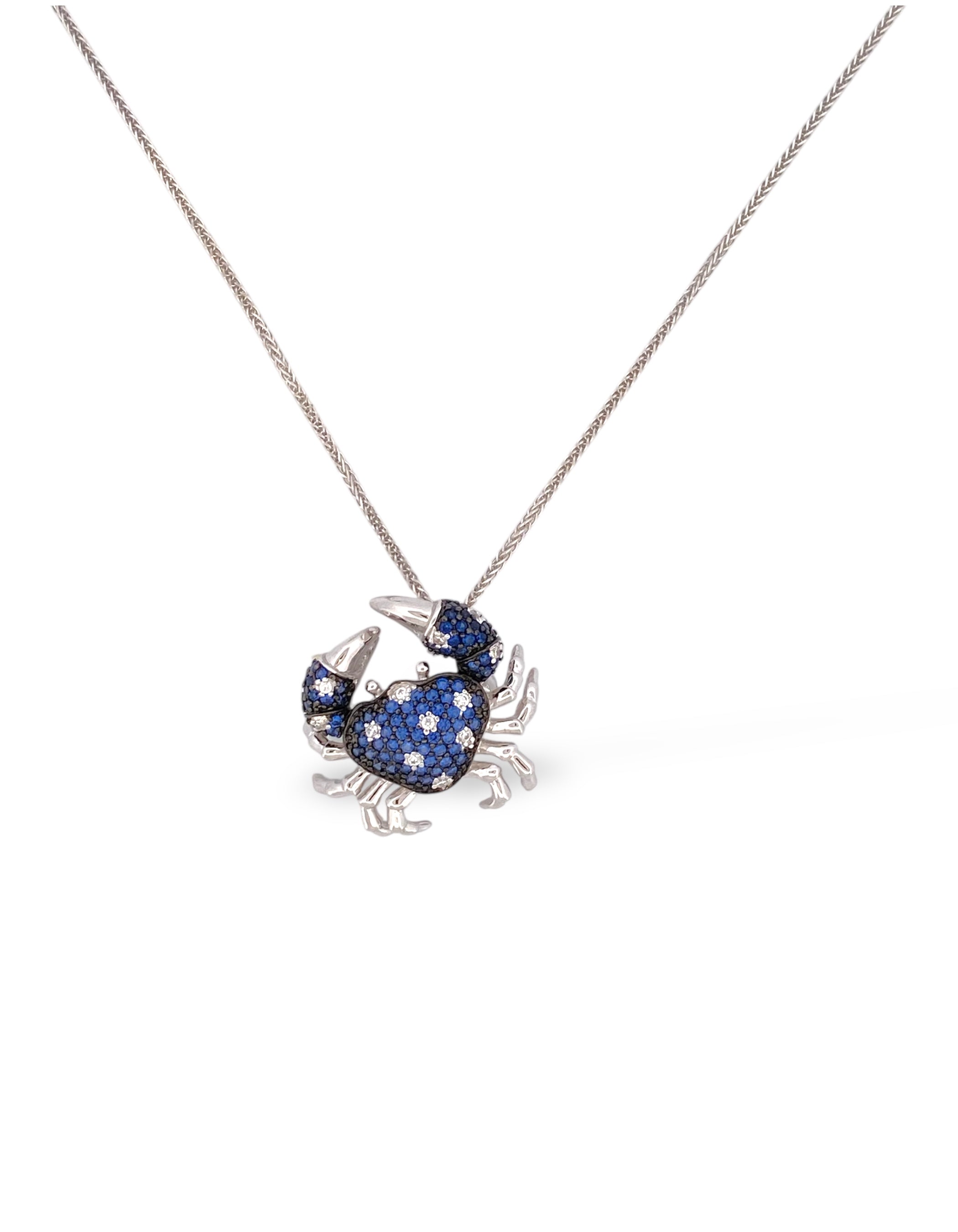 COLLANA GRANCHIO IN ARGENTO 925 E PAVE' DI ZIRCONI ZAFFIRO