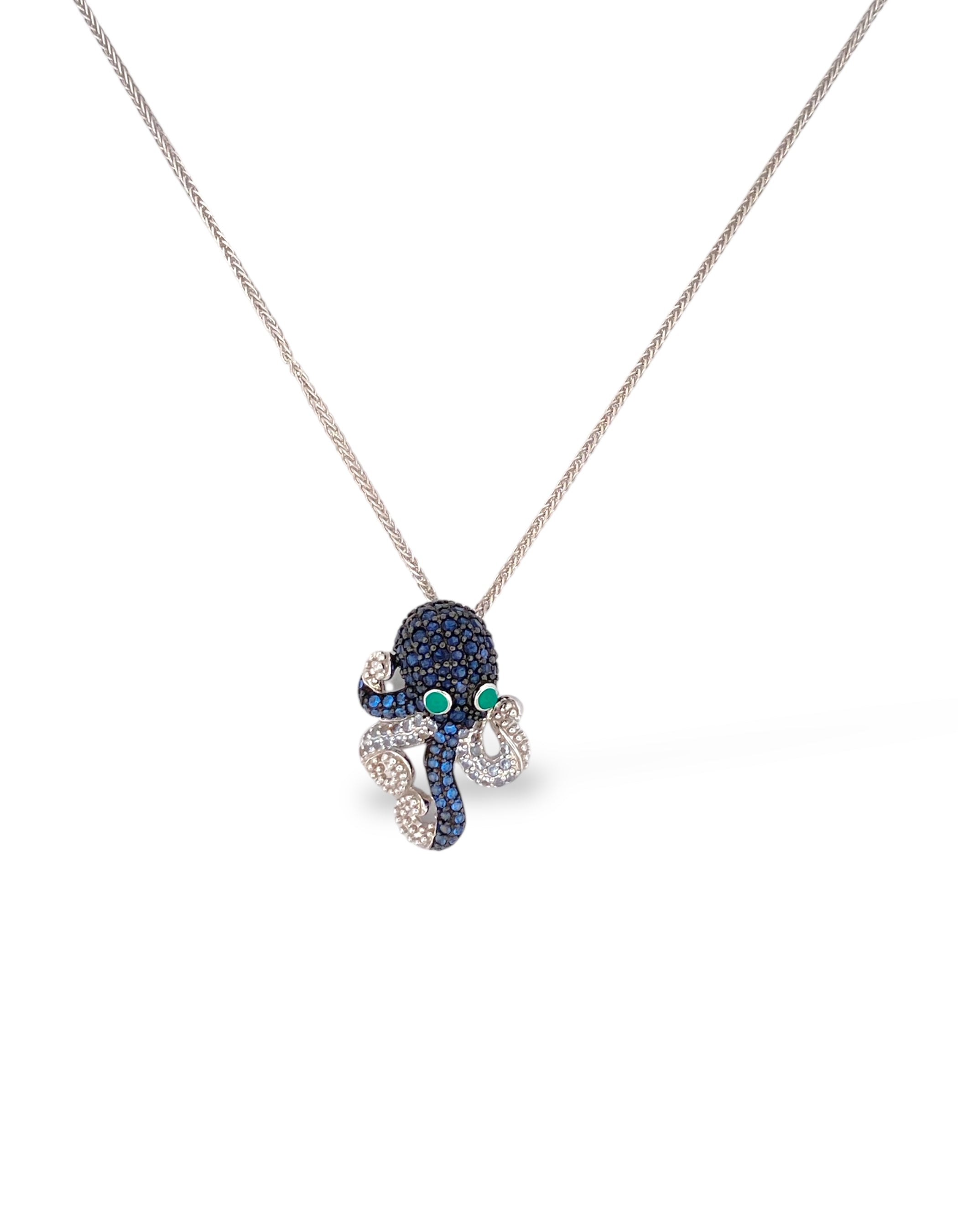 COLLANA OCTOPUS IN ARGENTO 925 E PAVE' DI ZIRCONI ZAFFIRO