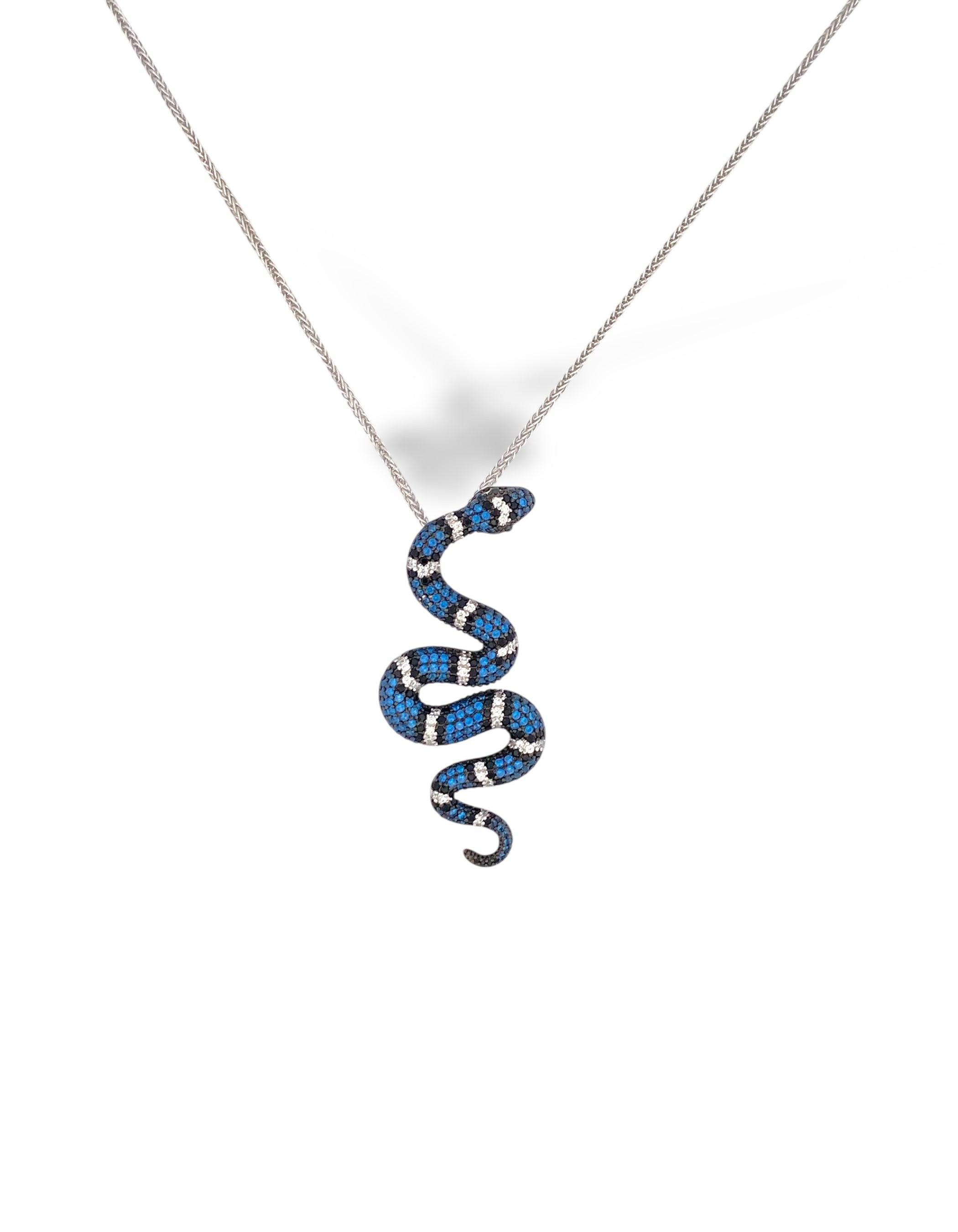 COLLANA SERPENTE IN ARGENTO 925 E ZIRCONI BLU ZAFFIRO E NERI