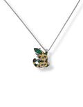 COLLANA SPILLA GECO IN ARGENTO 925 E ORO CON PAVÉ DI ZIRCONI VERDI E GIALLI