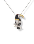 COLLANA SPILLA TUCANO IN ARGENTO 925 E ORO CON PAVÉ DI ZIRCONI MULTICOLOR