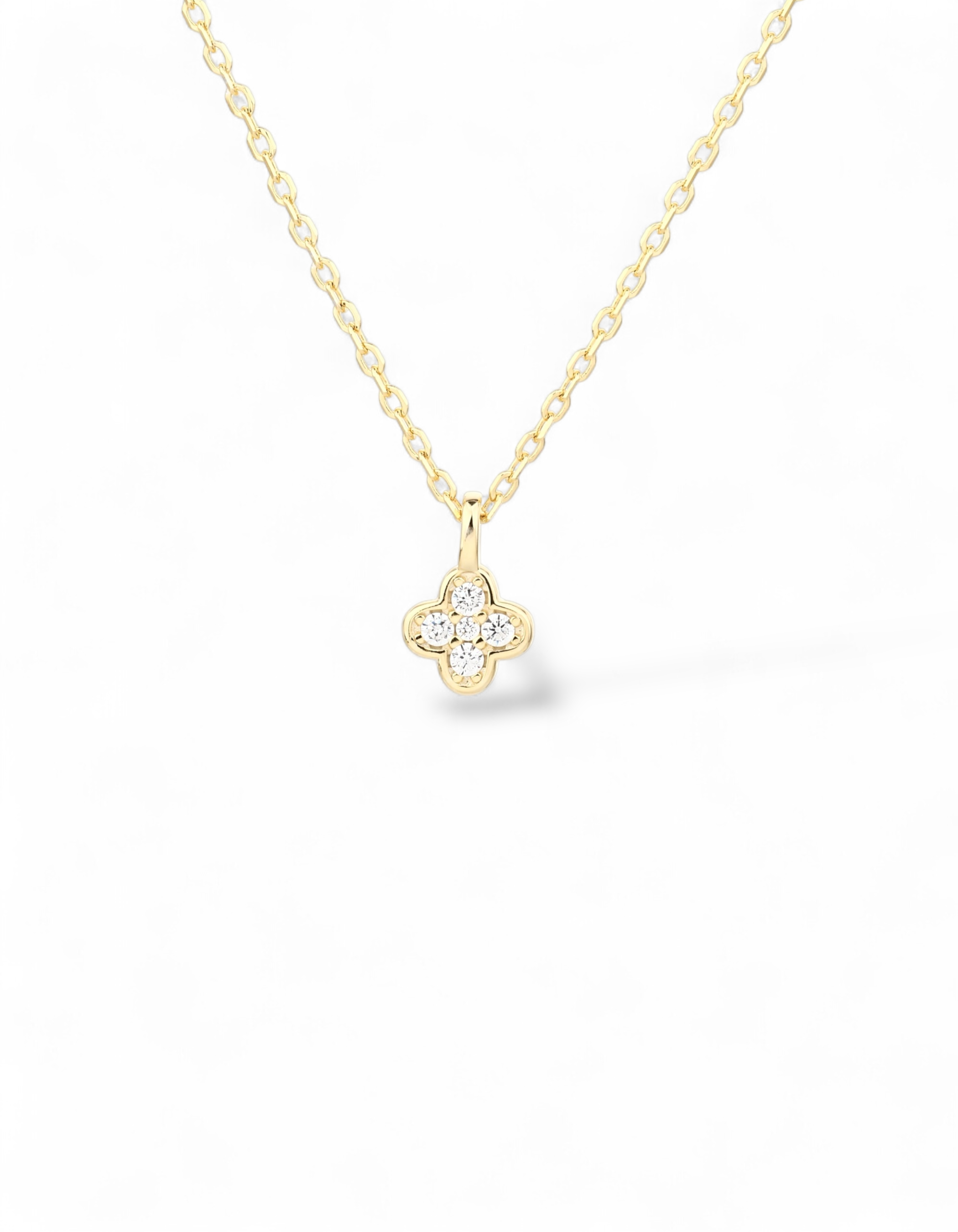 COLLANA GIROCOLLO QUADRIFOGLIO PORTAFORTUNA IN ARGENTO 925 E ZIRCONI