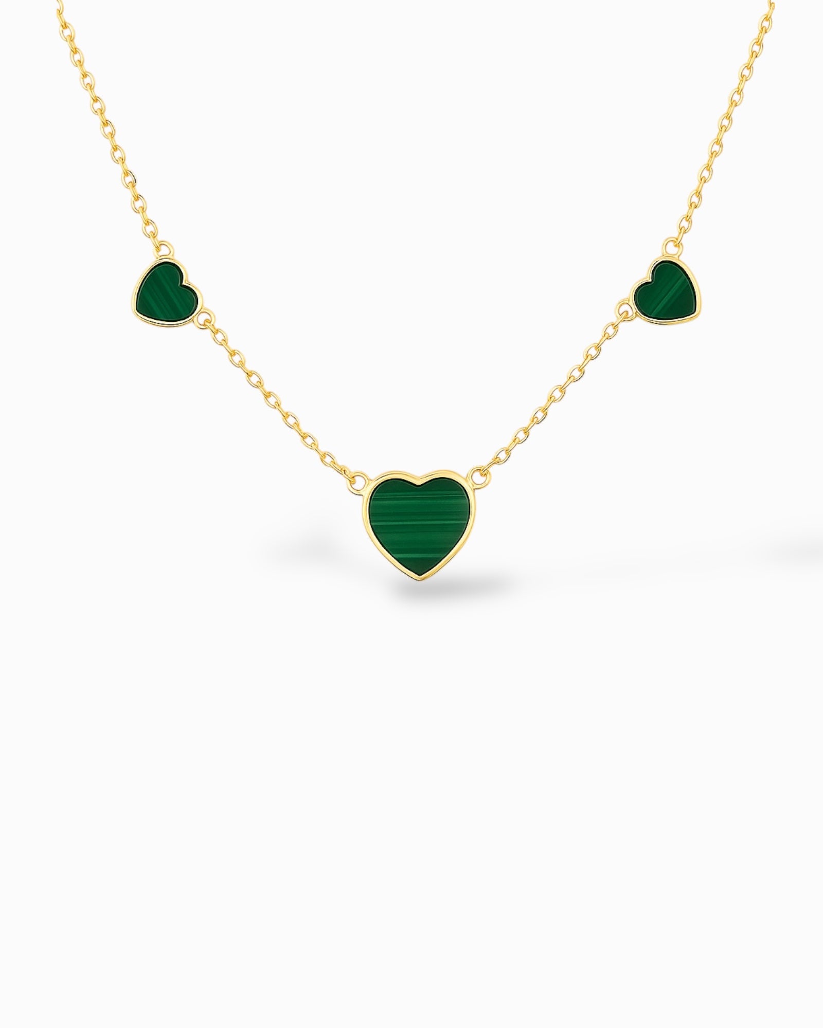 COLLANA TRIS DI CUORI IN MALACHITE