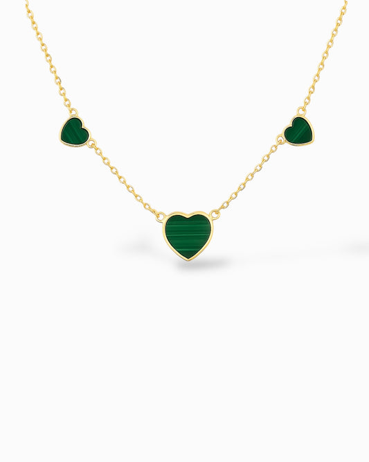 Collana Tris di Cuori in Malachite