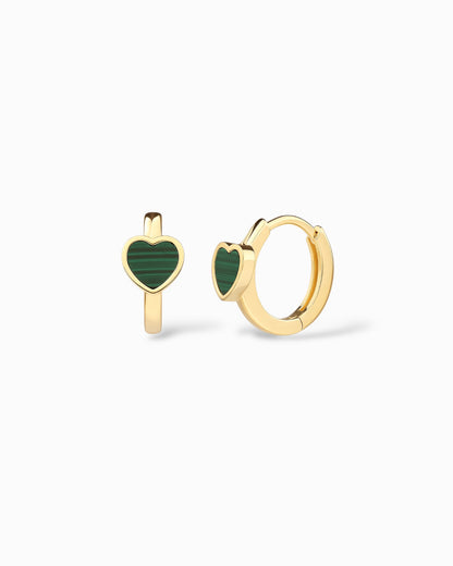 Orecchini a Scattino in Argento 925 Dorato con Cuore di Malachite Naturale
