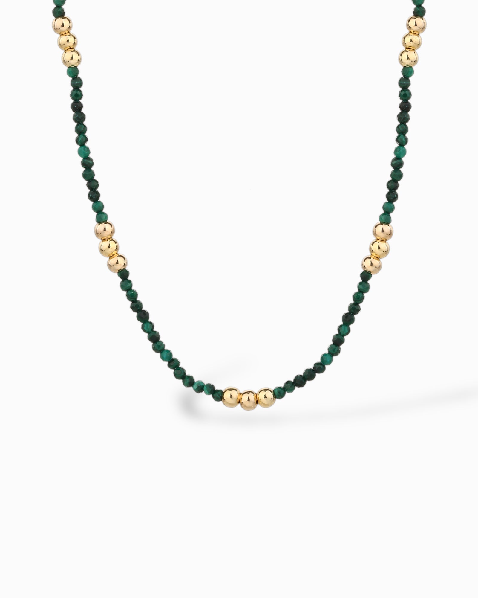 COLLANA CON SFERE DI MALACHITE E SFERE DORATE