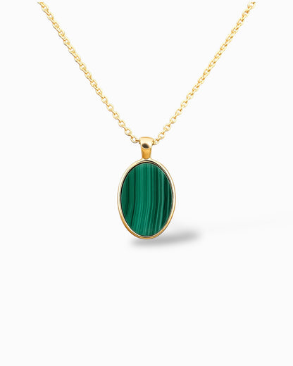 COLLANA CON PENDENTE OVALE IN MALACHITE NATURALE