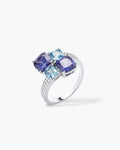 ANELLO CON TAGLIO A CUSCINO AQUAMARINA E TANZANITE