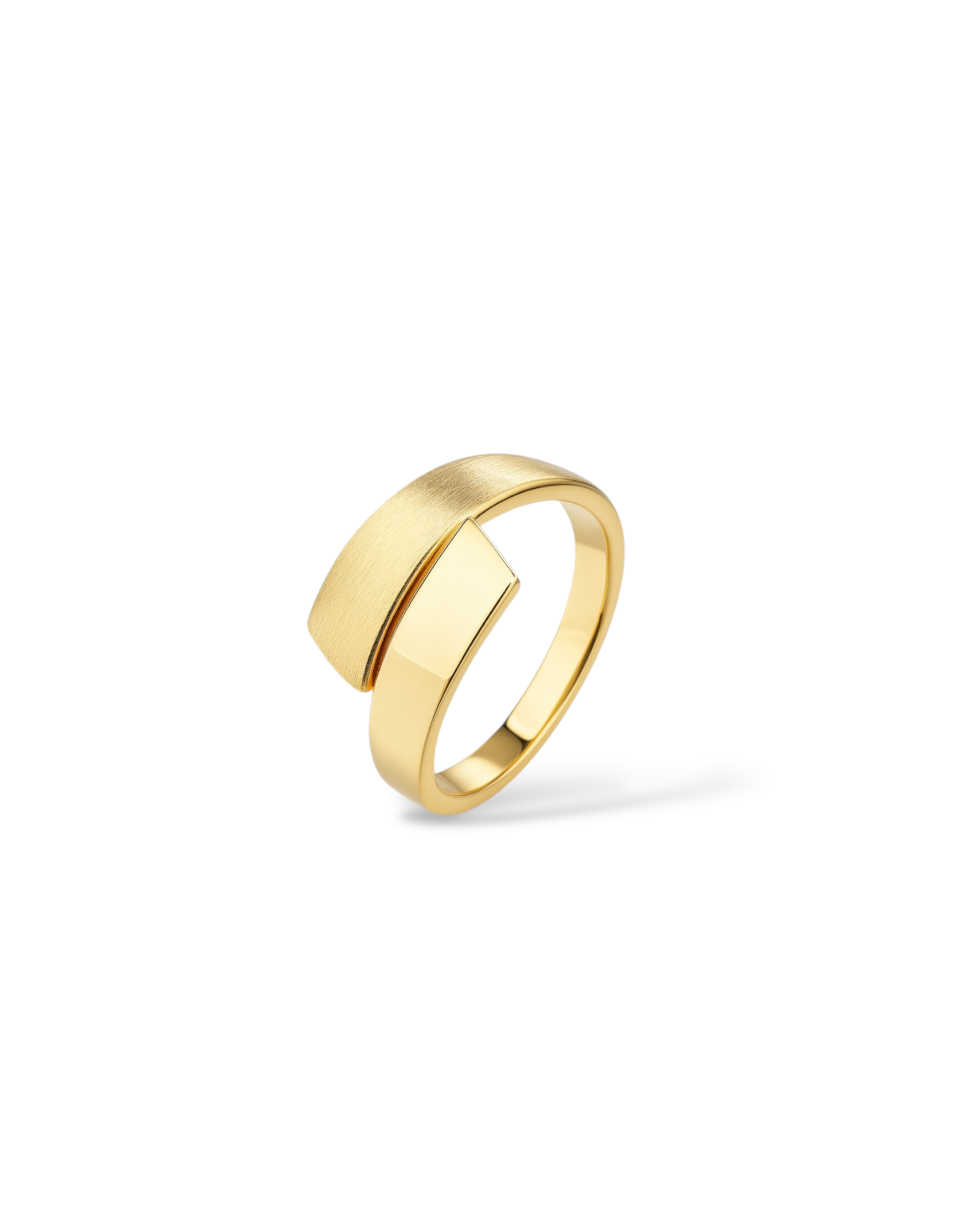 Anello contrarié minimal in argento 925 placcato oro con doppia fascia asimmetrica lucida e satinata - Di Luce Bijoux
