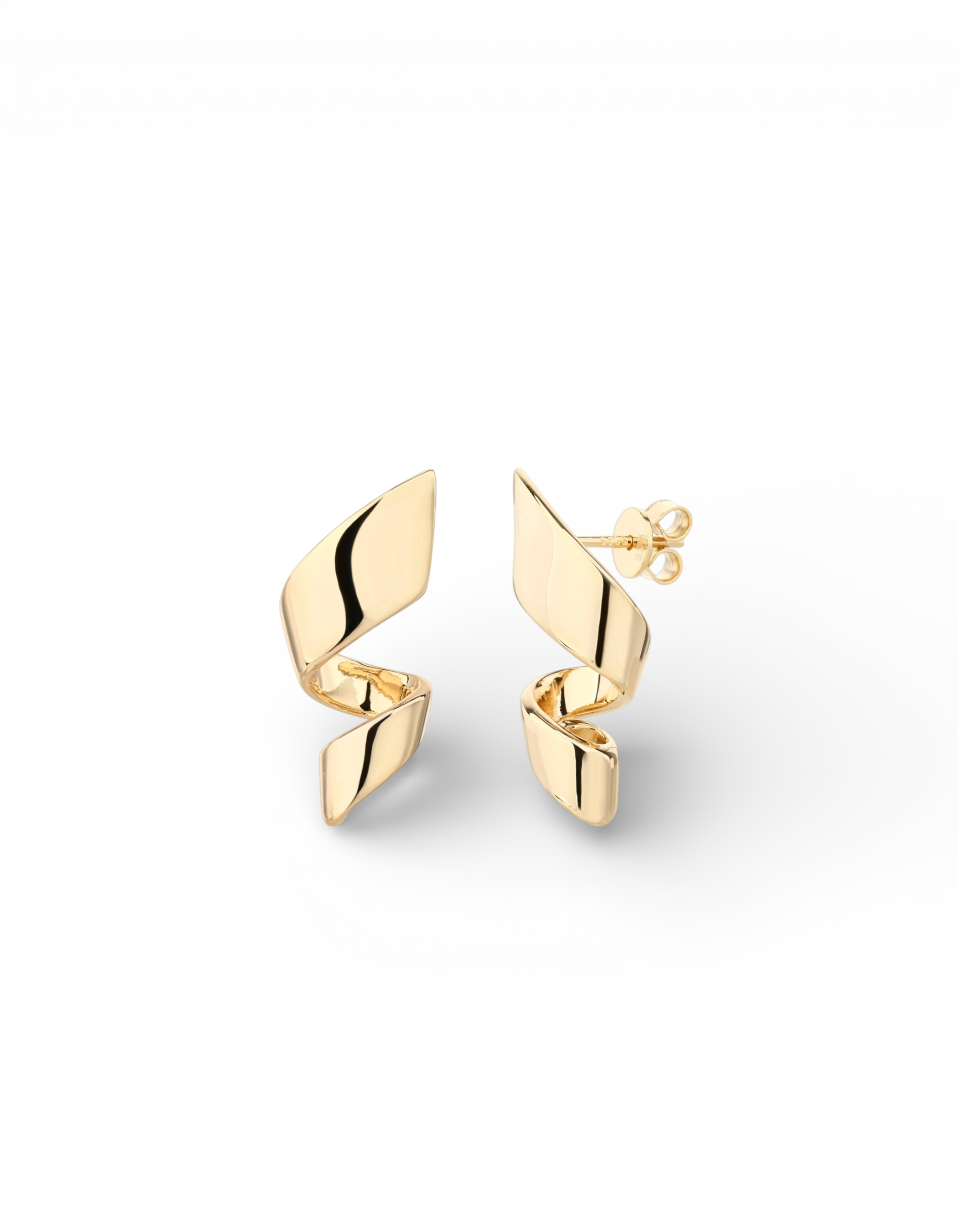 Orecchini a lobo a spirale geometrica lucida in argento 925 placcato oro con design a nastro avvolgente - Di Luce Bijoux