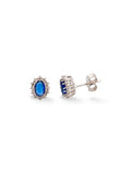 Orecchini a lobo ovali stile halo con pietra centrale colorata e contorno di zirconi brillanti in argento 925 rodiato Di Luce Bijoux.