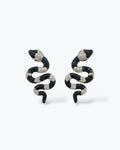 Orecchini pendenti a forma di serpente a spirale in argento 925 con pavé geometrico a fasce di zirconi bianchi e neri Di Luce Bijoux